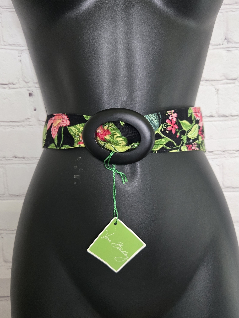 Vera Bradley Black Floral Fabric Belt with Oval Buckle
